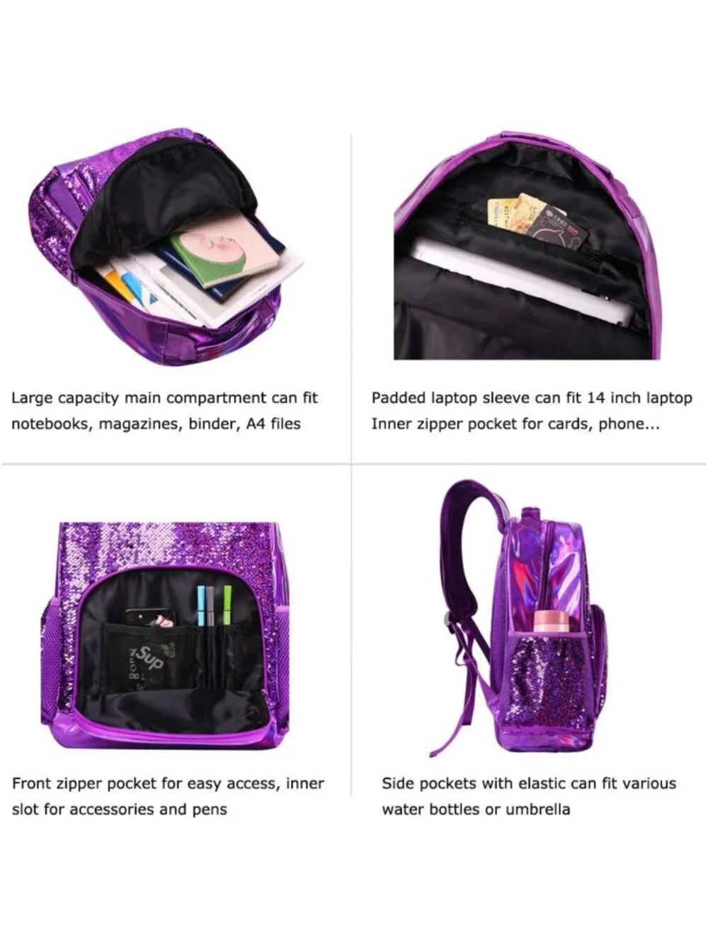 Holographic Sequin Backpack for Girls | Flip Sequin School Bookbag for Kids